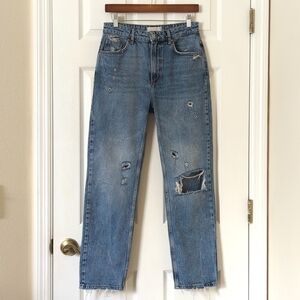 We The Free Dakota Distressed Medium Wash High Waisted Straight Leg Jeans 27
